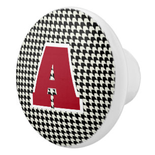Bouton De Porte En Céramique Pied de poule monogramme