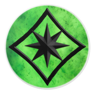 Bouton De Porte En Céramique Pierre de Gem, Jade Verte de Chaux et Ornement d'O