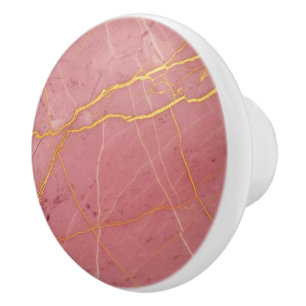 Bouton De Porte En Céramique Pierre dorée en marbre rose, traction de porte nat