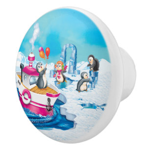 Bouton De Porte En Céramique pingouins en Antarctique