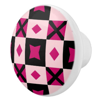 Bouton De Porte En Céramique Pink 3 tone checkered door pull