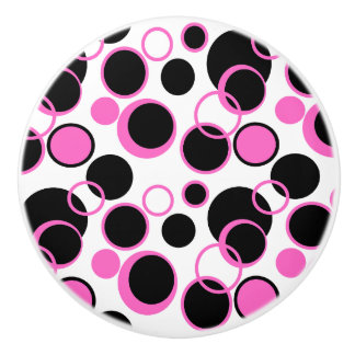 Bouton De Porte En Céramique Pink and Black Circles