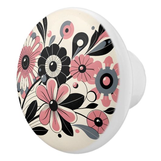 Bouton De Porte En Céramique Pink couleur pop floral (Droite)