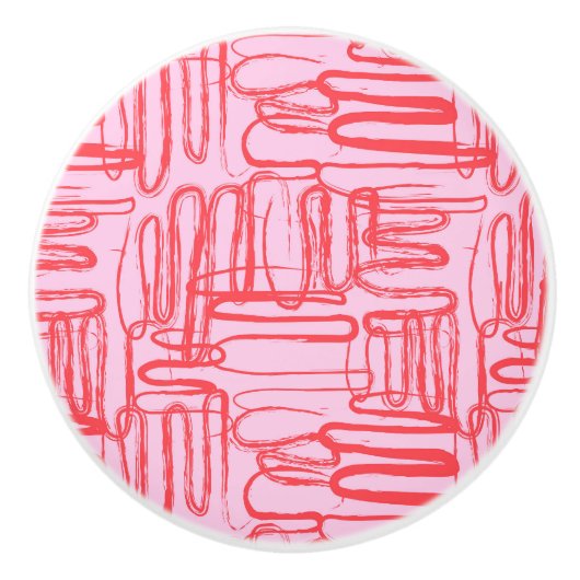 Bouton De Porte En Céramique Pink Curve Wavy Squiggle Abstract Modern (Devant)