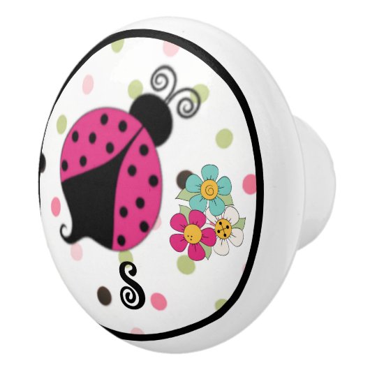 Bouton De Porte En Céramique Pink Ladybug Monogram (Droite)