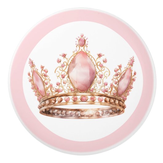 Bouton De Porte En Céramique Pink Princess Tiara Girly Ceramic Knob (Devant)