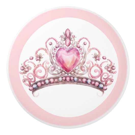 Bouton De Porte En Céramique Pink Princess Tiara Girly Ceramic Knob (Devant)