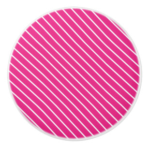 Bouton De Porte En Céramique Pinstripes diagonales - fuchsia rose et blanc