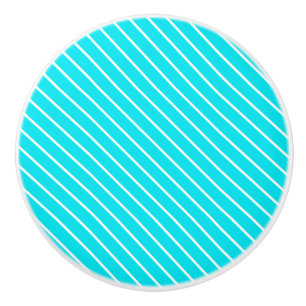 Bouton De Porte En Céramique Pinstripes diagonales - turquoise et blanche