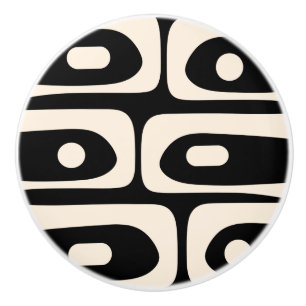 Bouton De Porte En Céramique Piquet Motif moderne du milieu du siècle Noir & Cr