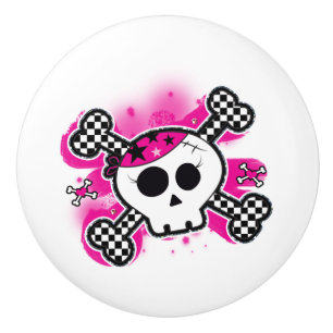 Bouton De Porte En Céramique Pirate rose crâne os croisés punk commode