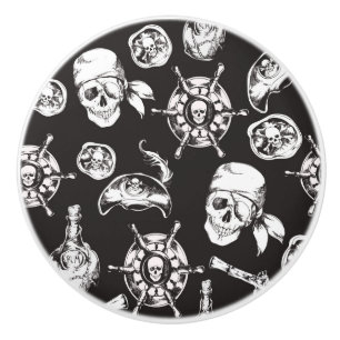 Bouton De Porte En Céramique Pirate Skull Ship Wheel