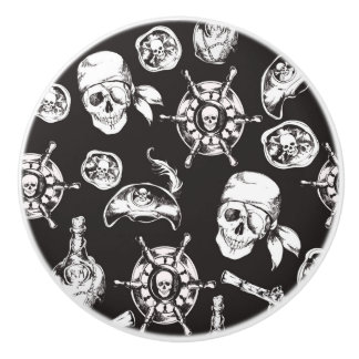 Bouton De Porte En Céramique Pirate Skull Ship Wheel