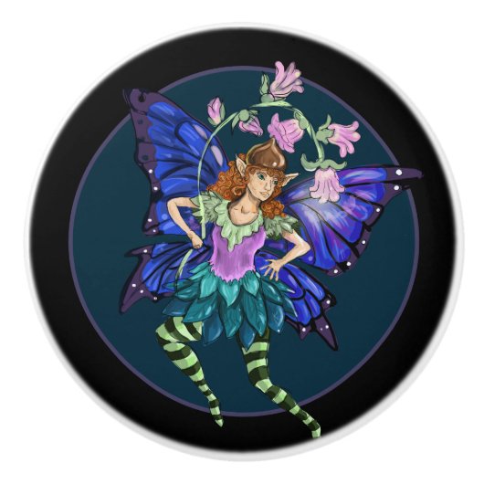 Bouton De Porte En Céramique Pixie ailée bleue (Devant)