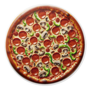 Bouton De Porte En Céramique Pizza aux champignons, poivrons verts et pepperoni