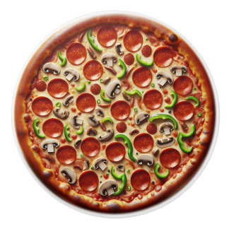 Bouton De Porte En Céramique Pizza aux champignons, poivrons verts et pepperoni
