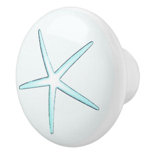 Bouton De Porte En Céramique Plage d'étoile de mer Bleu sarcelle Blanc Décor cô