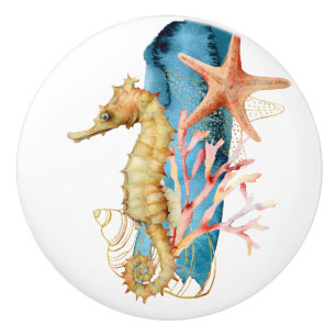 Bouton De Porte En Céramique Plage Thème Hippocampe Aquarelle Art Ceramic Knob