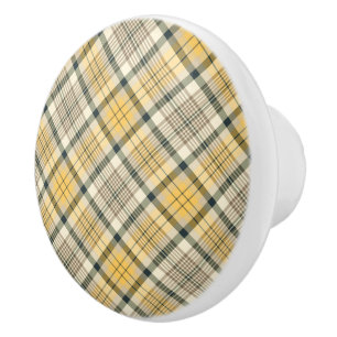 Bouton De Porte En Céramique Plaid bleu marine jaune