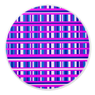 Bouton De Porte En Céramique Plaid bleu rose violet