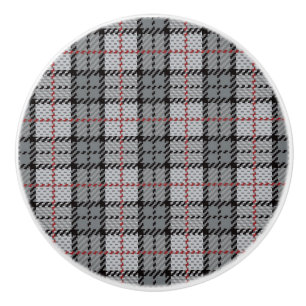 Bouton De Porte En Céramique Plaid de pixel dans le gris avec la rayure rouge