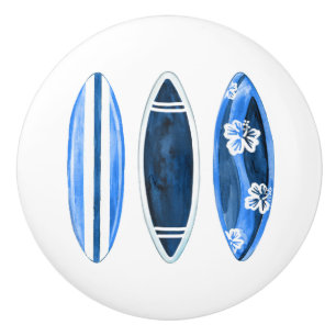Bouton De Porte En Céramique Planches de surf rétro vintage bleues