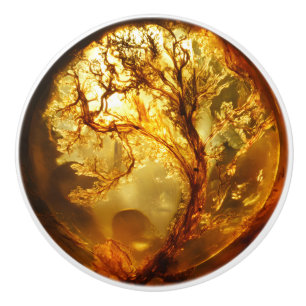 Bouton De Porte En Céramique Plante Amber Motif