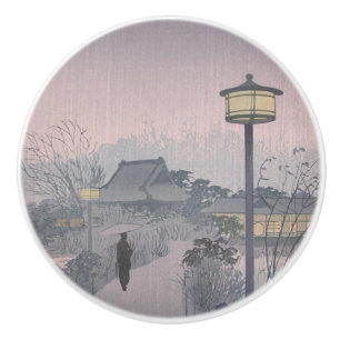 Bouton De Porte En Céramique Pluie au crépuscule sur le chemin de Shinobazu au 