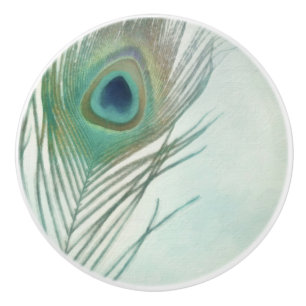 Bouton De Porte En Céramique Plume de paon bohème chic aquarelle personnalisé