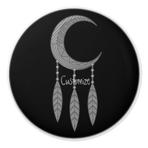 Bouton De Porte En Céramique Plumes de la lune du croissant d'argent Thunder_Co