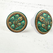 Bouton De Porte En Céramique Plumes de paon