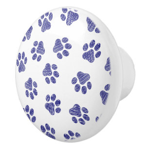 Bouton De Porte En Céramique Poches de Doodle, Paws de Chien, Paws Bleus de Mar
