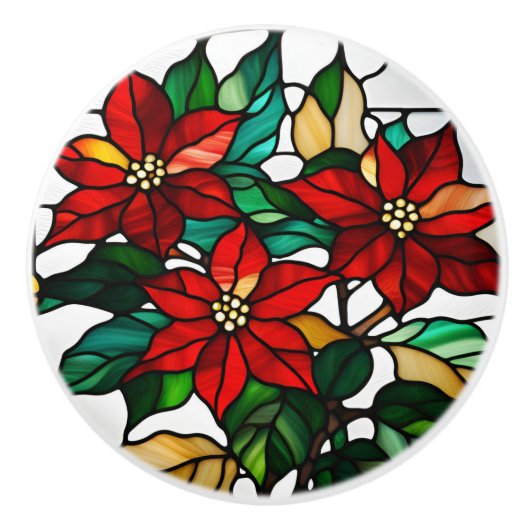 Bouton De Porte En Céramique Poinsettia en Verre de Faux (Devant)