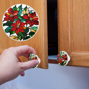 Bouton De Porte En Céramique Poinsettia en Verre de Faux
