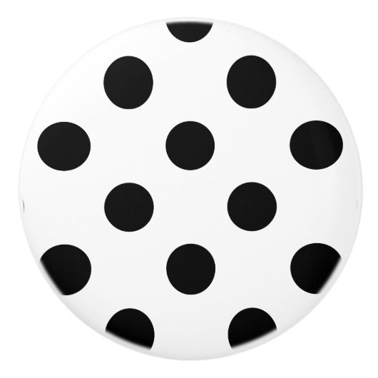 Bouton De Porte En Céramique Point Polka noir et blanc (Devant)