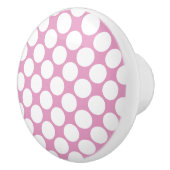 Bouton De Porte En Céramique Pointe Polka rose et blanc (Droite)