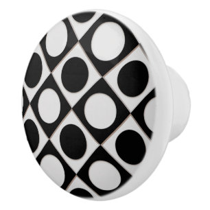 Bouton De Porte En Céramique Points & Carrés / noir blanc + vos idées