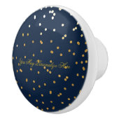 Bouton De Porte En Céramique Points Confetti Marine Blue & Shiny Gold Faux (Droite)