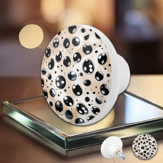 Bouton De Porte En Céramique Points et points noirs sur Tan