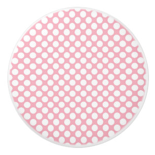 Bouton De Porte En Céramique Pois blancs en rose