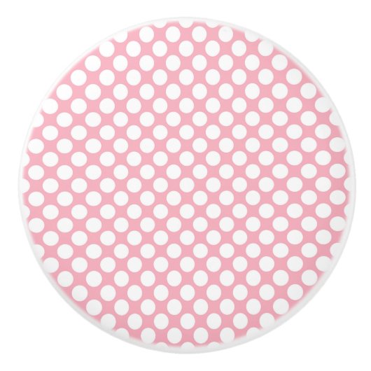 Bouton De Porte En Céramique Pois blancs en rose (Devant)