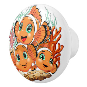 Bouton De Porte En Céramique Poisson clown Dessin animé mignon Famille Sous l'e