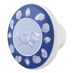 Bouton De Porte En Céramique Poisson et coquillages Wedgewood Ceramic Knob