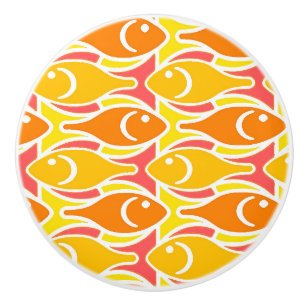 Bouton De Porte En Céramique Poisson moderne du milieu du siècle, mandarine ora