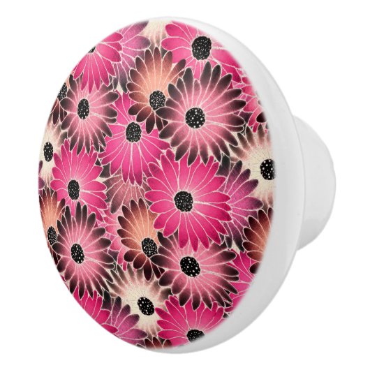 Bouton De Porte En Céramique Poissons de Gerbera rose et noir (Droite)