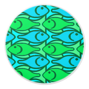 Bouton De Porte En Céramique Poissons modernes de la moitié du siècle, vert d