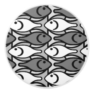 Bouton De Porte En Céramique Poissons modernes, gris, blanc et noir de la