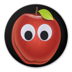 Bouton De Porte En Céramique Pomme rouge drôle avec yeux de googly
