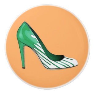 Bouton De Porte En Céramique Pompe Stiletto, vert sur orange
