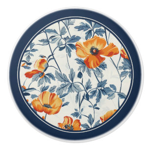 Bouton De Porte En Céramique Poppies de Californie Art Nouveau